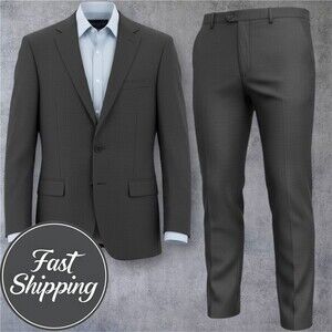 NWOT* ZANETTI Mens 2-Piece Suit – 44L Blazer Jacket/38WX32 Pants Gray Wool Blend